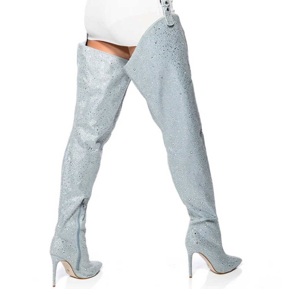 Elegant Light Blue Thigh-High Boots